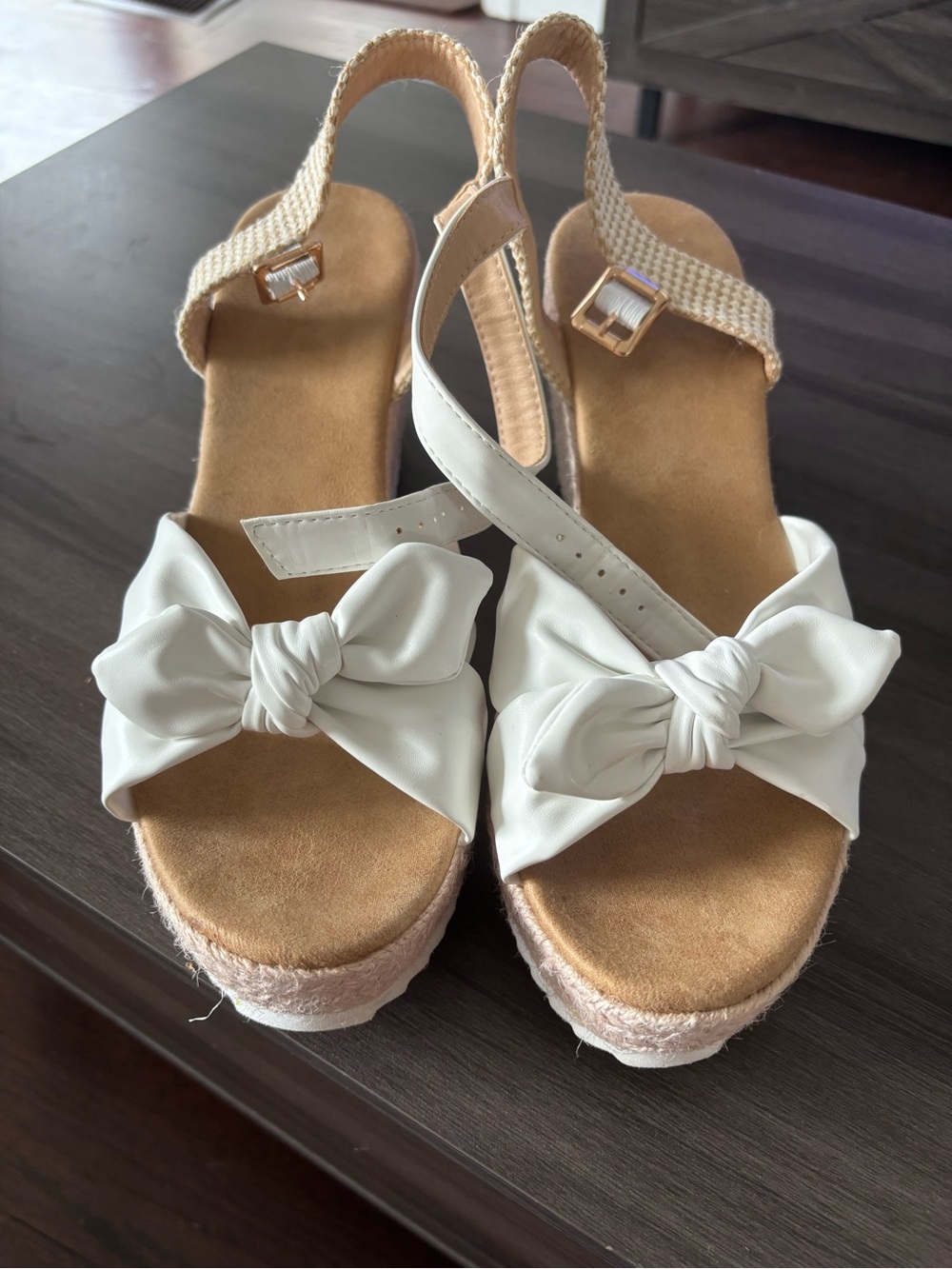 Womens White Bow Espadrille Wedge Sandals - Classic Summer Style
